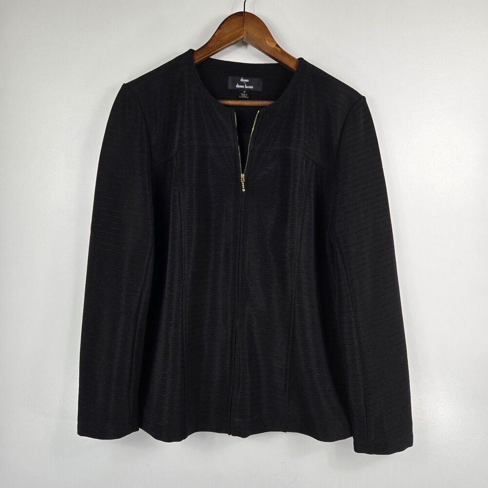 Dennis by Dennis Basso Women's Size 12 Black Zip Blazer Metallic Threading